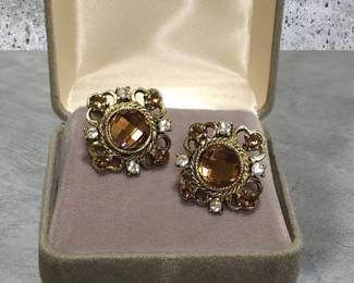 Amber Clear Stones  Clip On Earrings  See Video