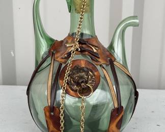 Blown Glass Decanter with Ice Pocket and Leather