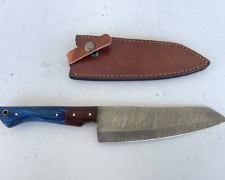 Full Tang Damascus Steel Knife with Leather Sheath