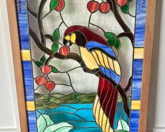 Framed 24x36 Stained Glass Parrot