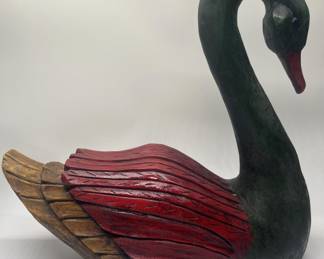 Large Carved & Painted Wooden Swan
