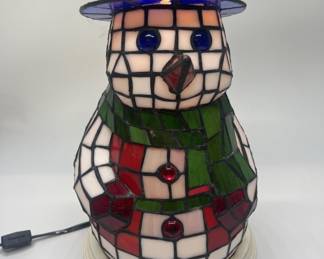 Lighted Stained Glass Snowman w/ Box