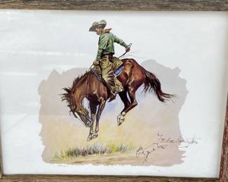 Frederic Remington Print Under Glass With Wooden Frame