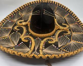 Vintage Pigalle Black & Gold Mexican Sombrero