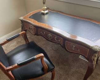 Antique French Desk (needs minor work for drawers to more easily open), Leather Armchair