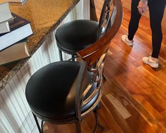 Two Leather Bar Stools 