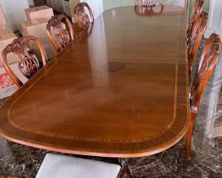 Millender Table in the Chippendale style w/ 10 Chairs. Top has marks