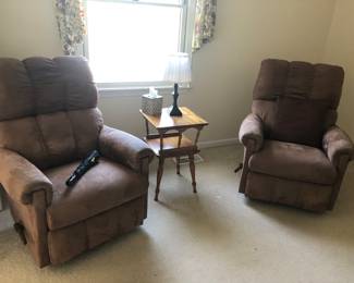 La-z-Boy swivel recliners, side table, lamp