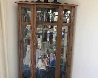 oak china cabinet w/ light in top