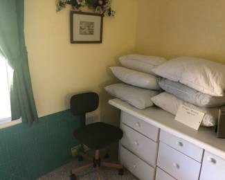 pillows, office chair, cutting mat