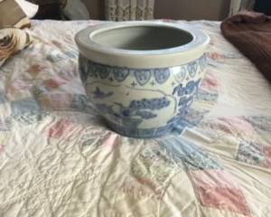 blue and white planter