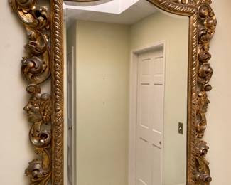 Huge Antique Wood Carved & Gilt European Mirror.