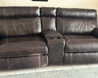 Brown  leather sofa with 2 electric recliners