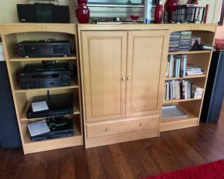 Entertainment Center 83” wide tv cabinet is 35”W x 21” deep x 51” tall w storage drawer Shelves (2) 24”W x 18” deep x 51” tall