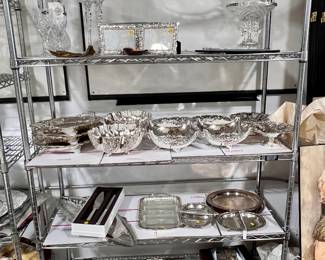 Serving ware - mostly all brand new - silver plated, gift boxed sets, serving trays, frames, candle holders, crystal decanter