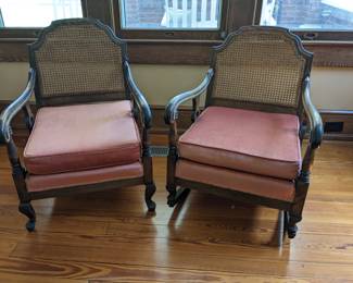 LOT 1 - Pair of antique cane back chairs.  One is a rocker