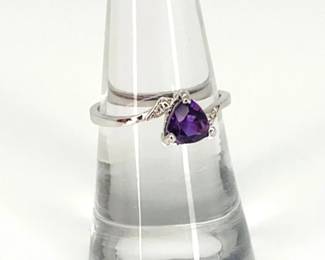 Amethyst and Diamond 10K White Gold Ring
