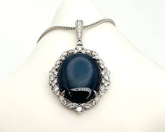 Platinum Sapphire and Diamond Pendant with Chain - with Appraisal