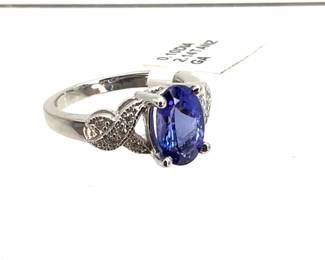 14K White Gold Tanzanite and Diamond Ring with Appraisal