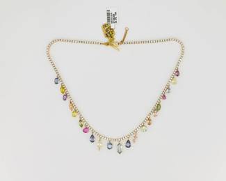 14K Gold Multi Color Sapphire and Diamond Necklace with Appraisal