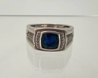 Silver Statement Ring with Dark Blue Stone