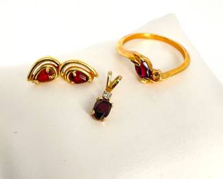 Garnet Pendant, Ring and Earrings