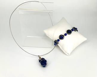 Azurite Handmade Wire-Wrapped Pendant with Coordinating Bracelet