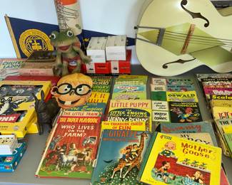 Vintage children’s books, Airline archtop guitar circa 1950s; games