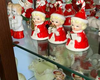 Mid-century Christmas pixies, elves, Santa- figures/bells