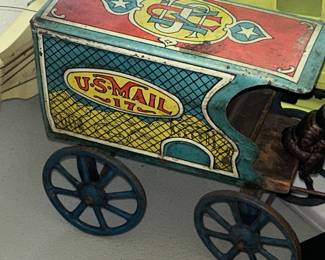 Antique tin mail cart (no horses)
