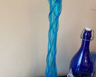 Blue Spiral Swung Glass Vase