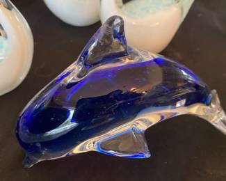 Cobalt Blue/Clear Glass Dolphin Figurine