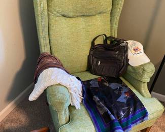 Mid Century Modern Green Wingback Arm Chair