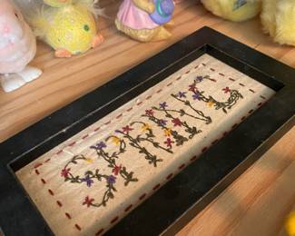 Framed Embroidered Spring Sign
