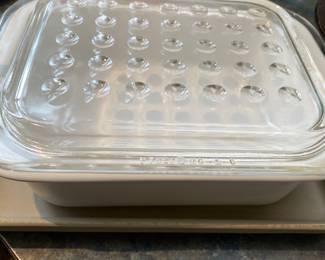 Corning Ware Pyrex White Casserole Dish with Clear Glass Bubble Lid