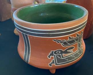 Mexican Pottery Bowl - Redware with Green Interior 