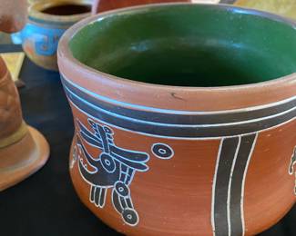 Mexican Pottery Bowl - Redware with Green Interior 
