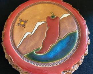 New Mexico Pottery Stoneware Tile with Chile Peper Design - Marked JC
