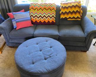 Blue Corduroy Couch & Ottoman