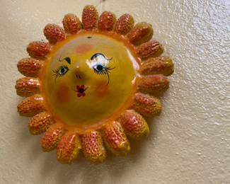 Folk Art Coconut Shell Mexican Mask Decoration 