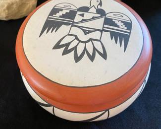 Navajo Pottery Lidded Pot Signed by Mary Saxon