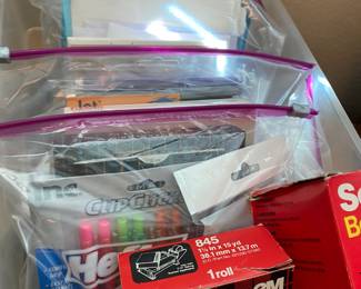 Assortment of Office Supplies - Pens, Book Tape