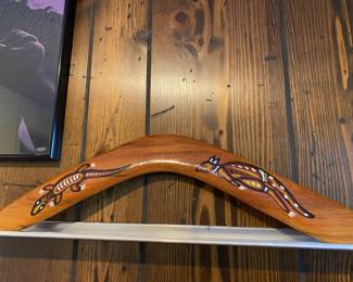 Davric  Australia Hand Painted Kangaroo/Lizard Design Boomerang - Size 18"