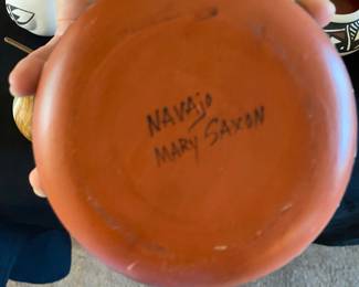 Navajo Pottery Lidded Pot Signed by Mary Saxon
