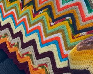 Crocheted Multi Color Chevron Throw Blanket