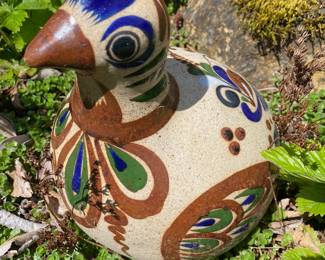 Mexican Talavera Painted Pottery Quail Statue