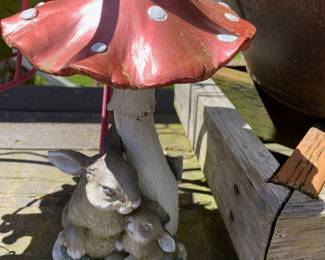 Mushroom with Rabbits Outdoor Statue