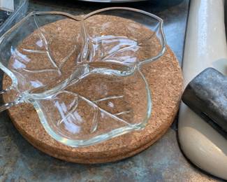 3 Sectioned Clear Glass Leaf Shaped Serving Dish