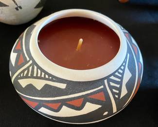 Acoma Pueblo Bowl with Candle - Marked JMS