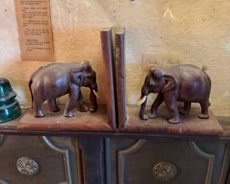 hand carved wooden elephant bookends